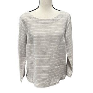 C&C California 100% Linen Long Sleeve Top Sz Small Gray White Stripe